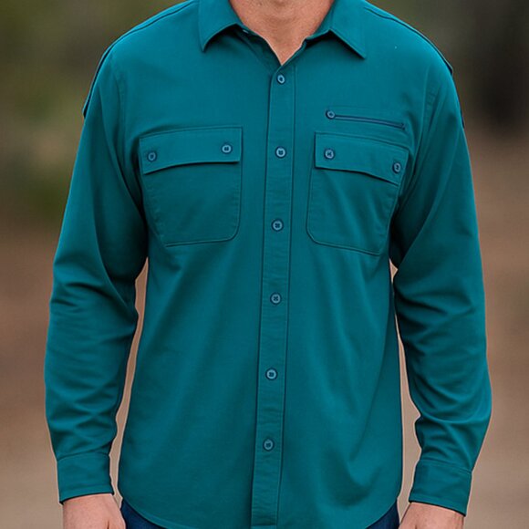 Sergio Valente Other - NWOT Y2K MENS GORPCORE GREEN BUTTON DOWN LONG SLEEVE UTILITY SHIRT EPAULETTES